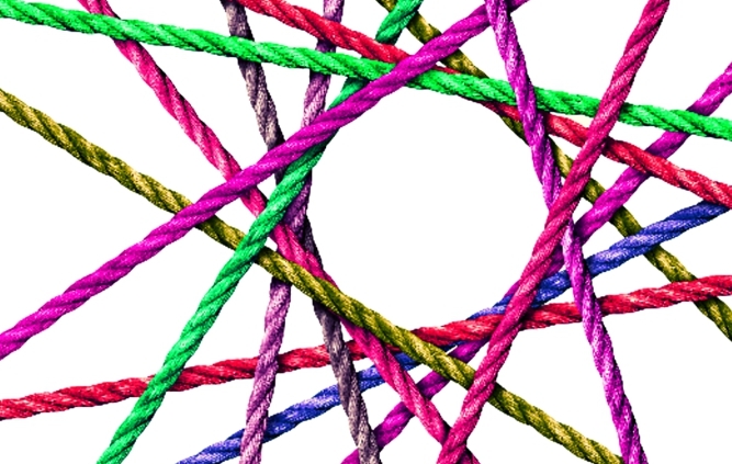 Connection - image of coloured ropes woven and connected in a circle